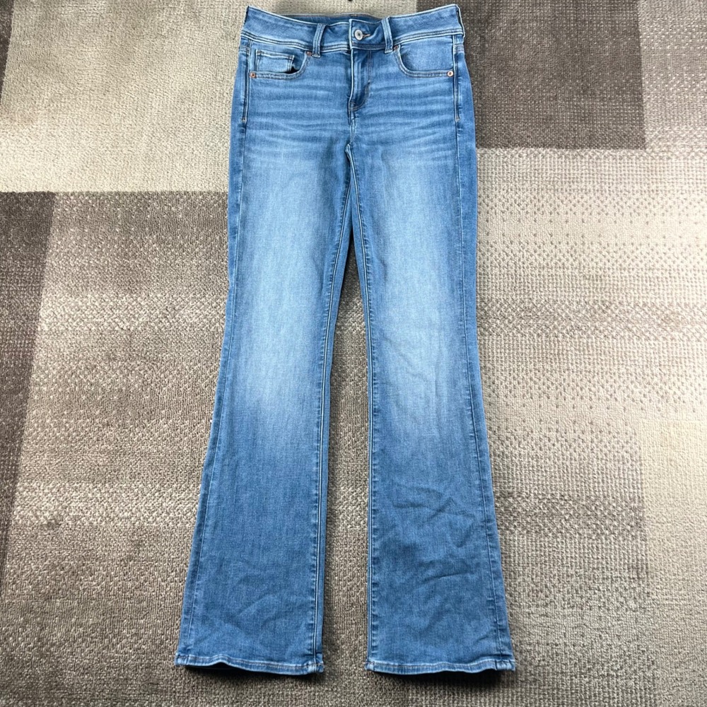 American Eagle Next Level Stretch Kick Flare Jeans Blue Size 4 Whiskered Boho